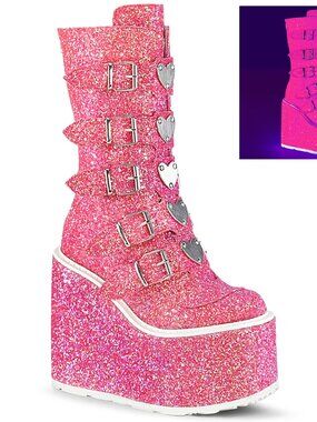 Pink Glitter 5.5" Platform Mid-Calf Boots | Goth Rave Festival Footwear